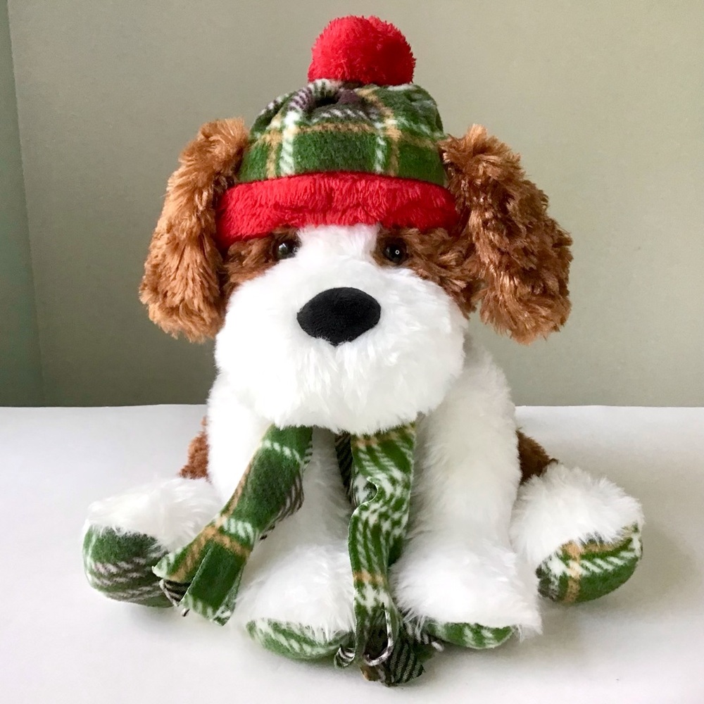 St Jude Puppy Dog Plush 12” St Bernard Quinn Plaid Hat Scarf by Gentle Treasures